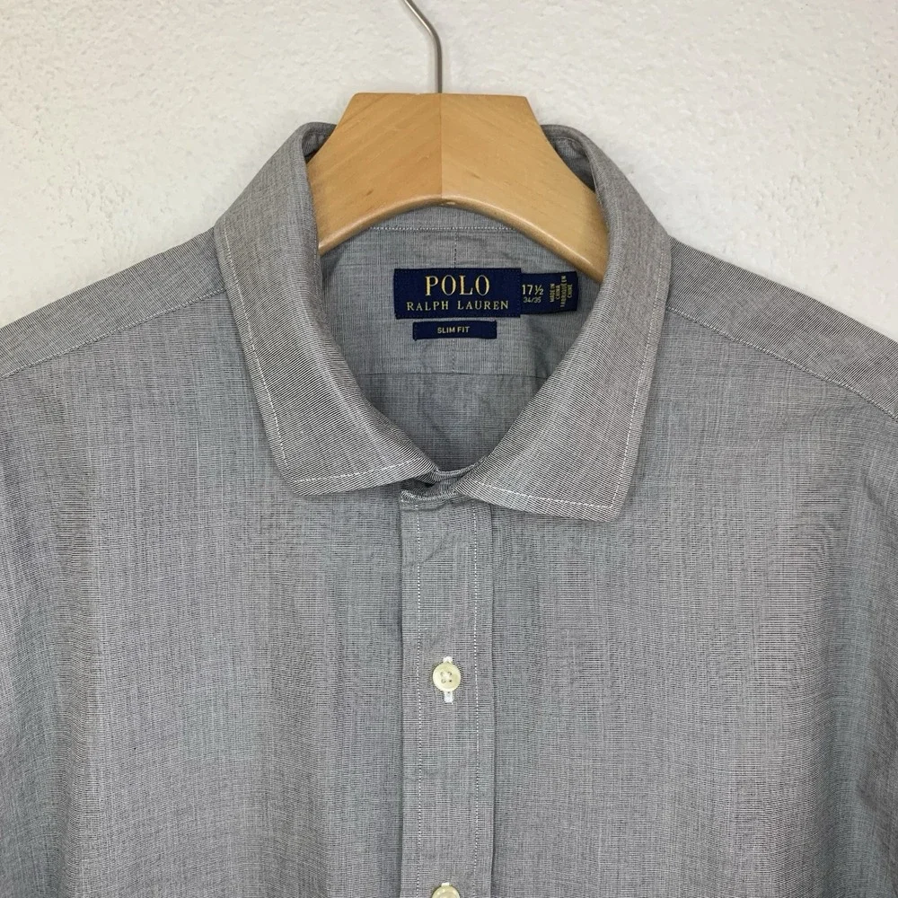 Polo Ralph Lauren Slim Fit Men's Gray Dress Shirt‎ 17.5 34/35